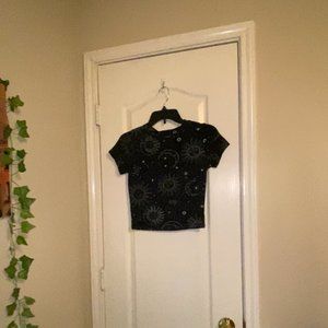 Black Sun and Moon Streetwear Society Top, Size Small, Crop Top